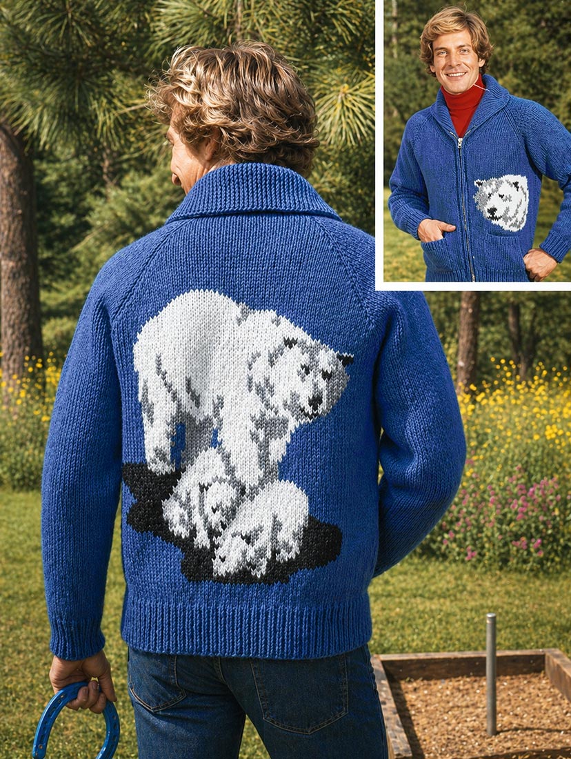 Men's or Ladies' Polar Bear Cardigan Pattern