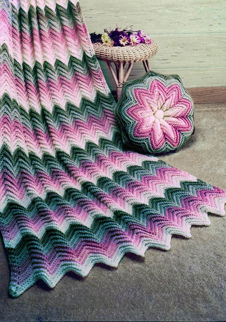 Crocheted or Knitted Ripple Afghan and Pillow Pattern
