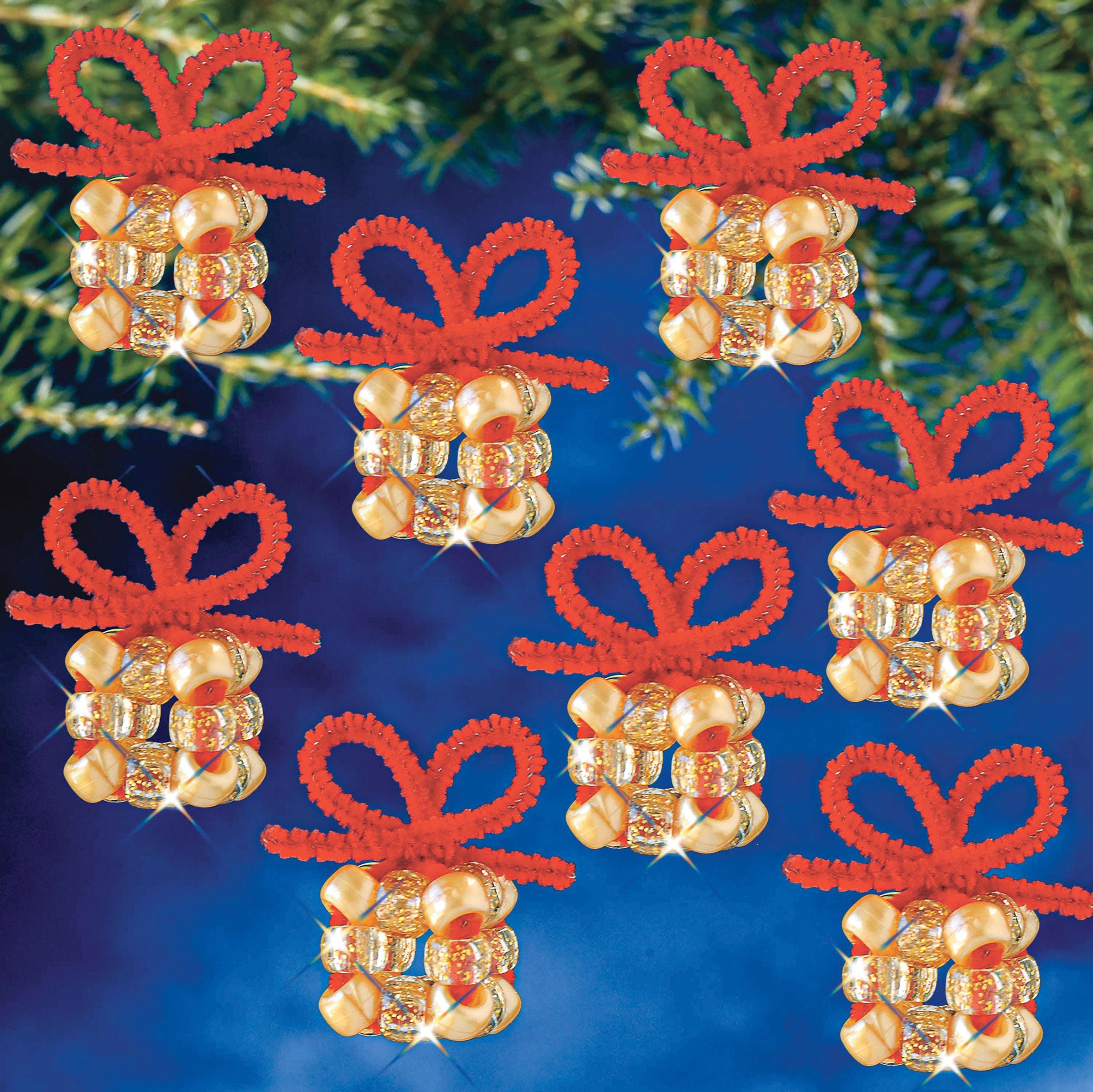 Golden Gift Box Beaded Ornament Kit