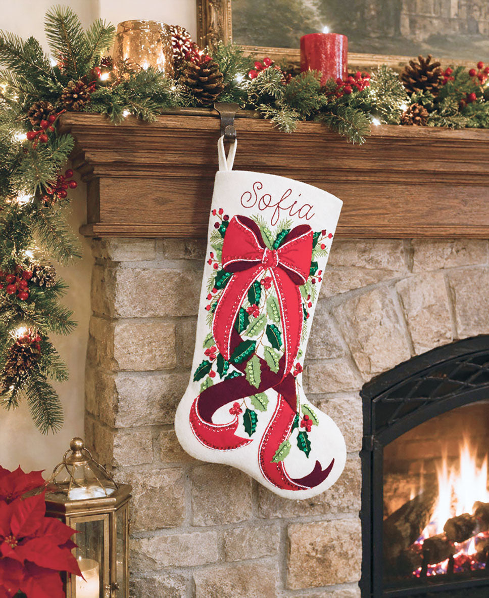 Evergreen Holiday Elegance Felt Stocking