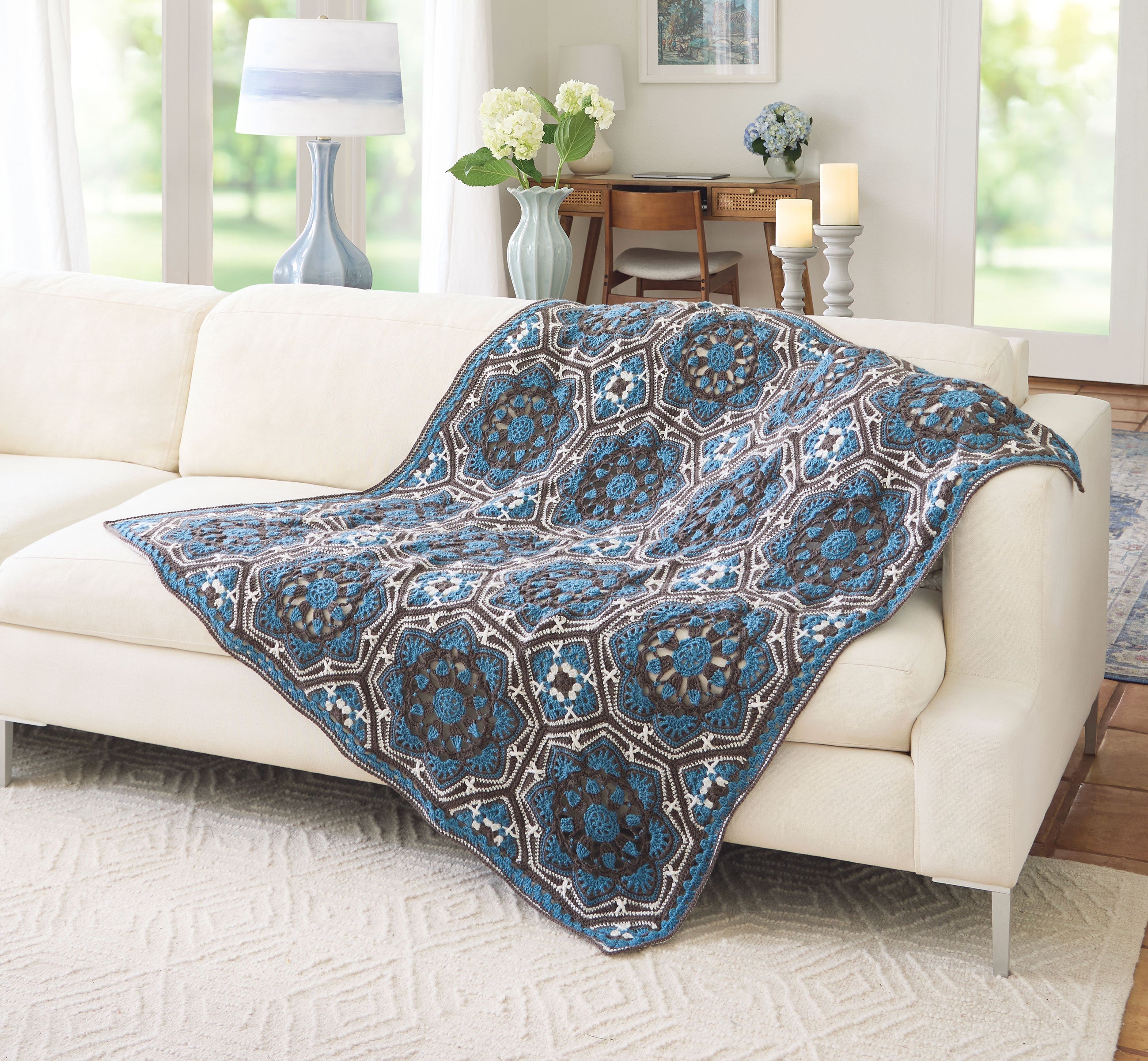 Tri-Colored Persian Tiles Crochet Blanket