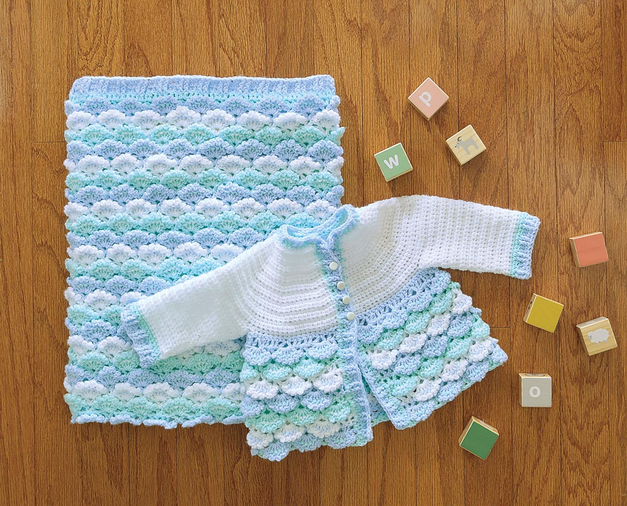 Picot Shells Baby Blanket & Jacket Set