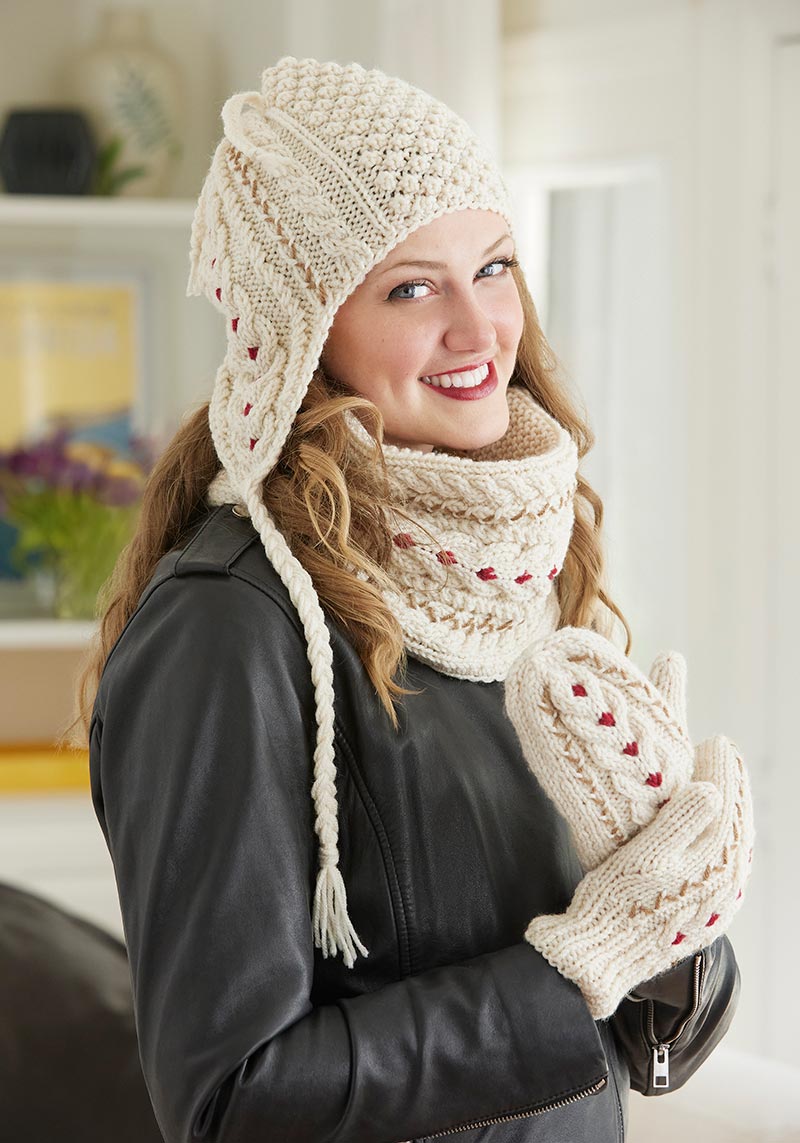 Cable Cozy Hat Cowl & Mittens Set