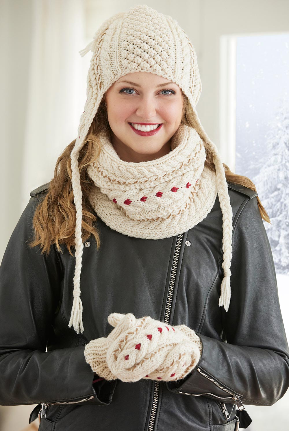 Cable Cozy Hat Cowl & Mittens Set