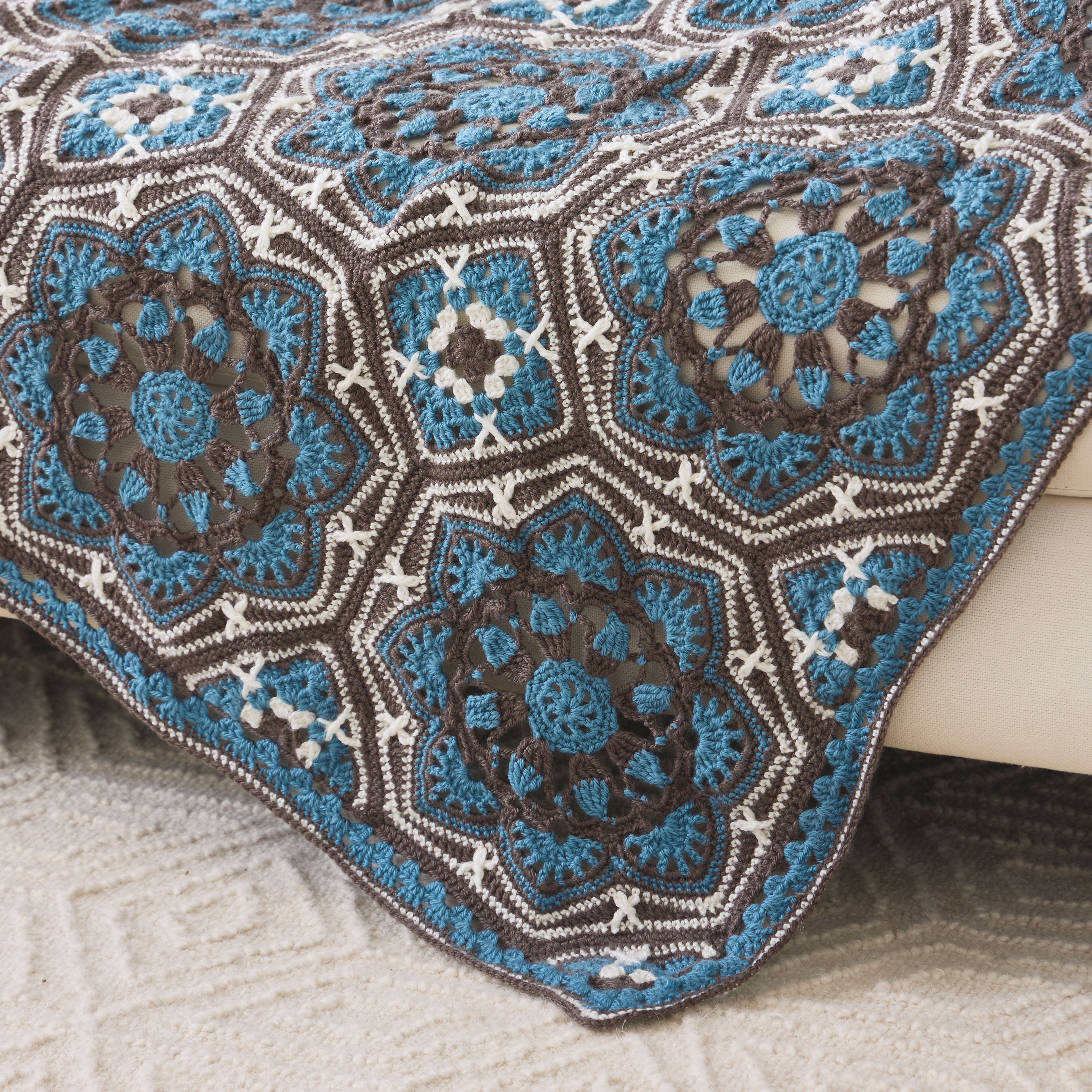 Tri-Colored Persian Tiles Crochet Blanket
