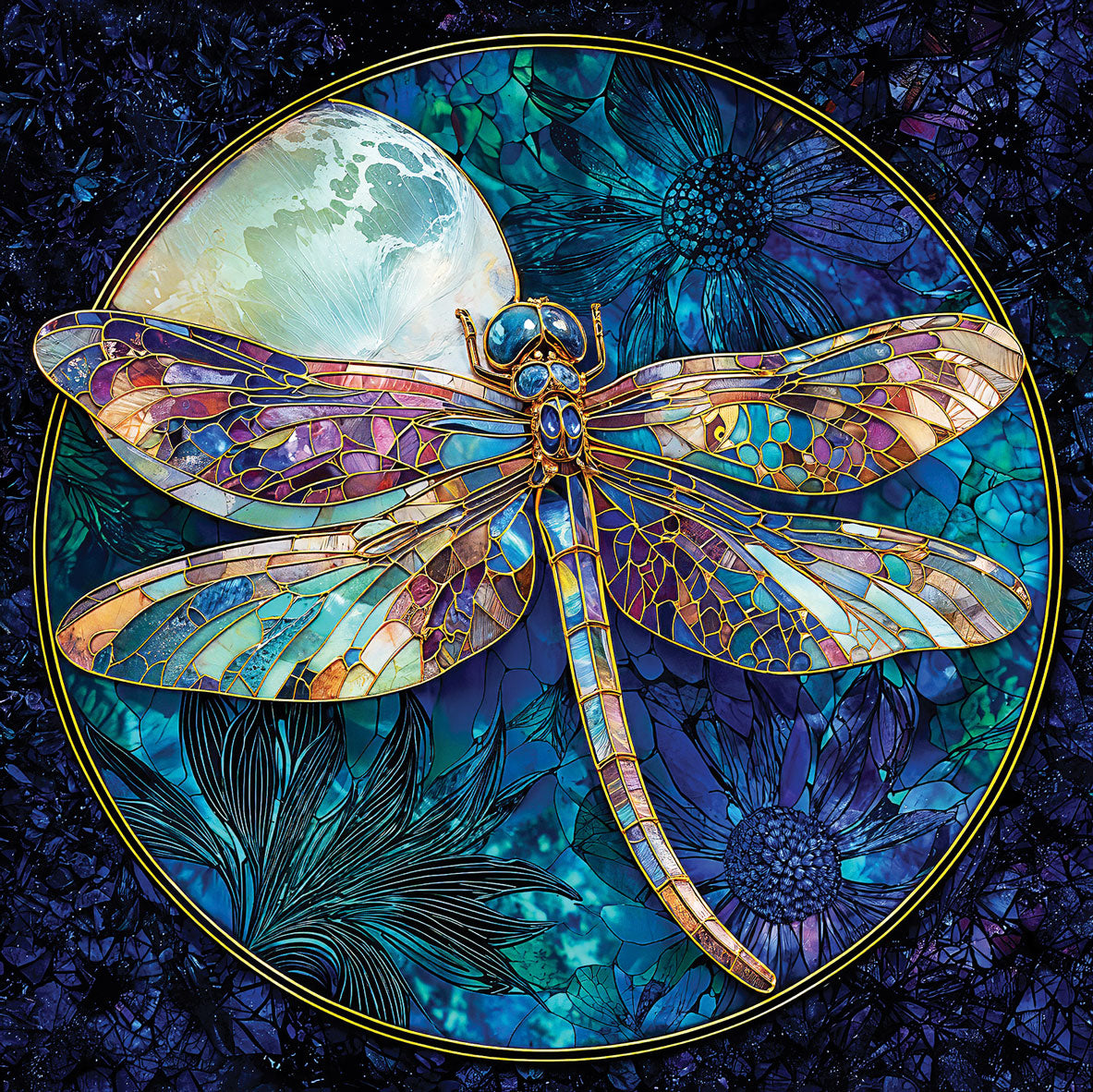 Dragonfly and Full Moon Jigsaw Puzzle