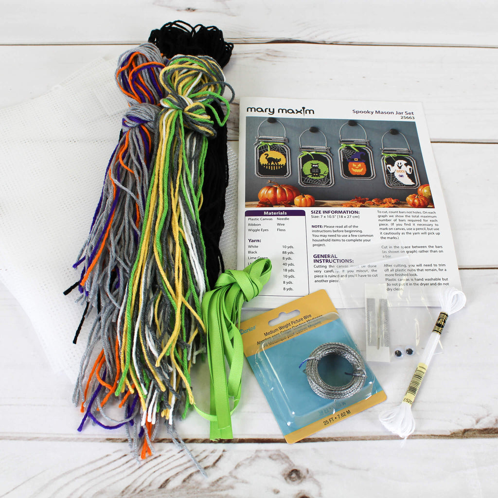 Spooky Halloween Mason Jar Plastic Canvas Kit