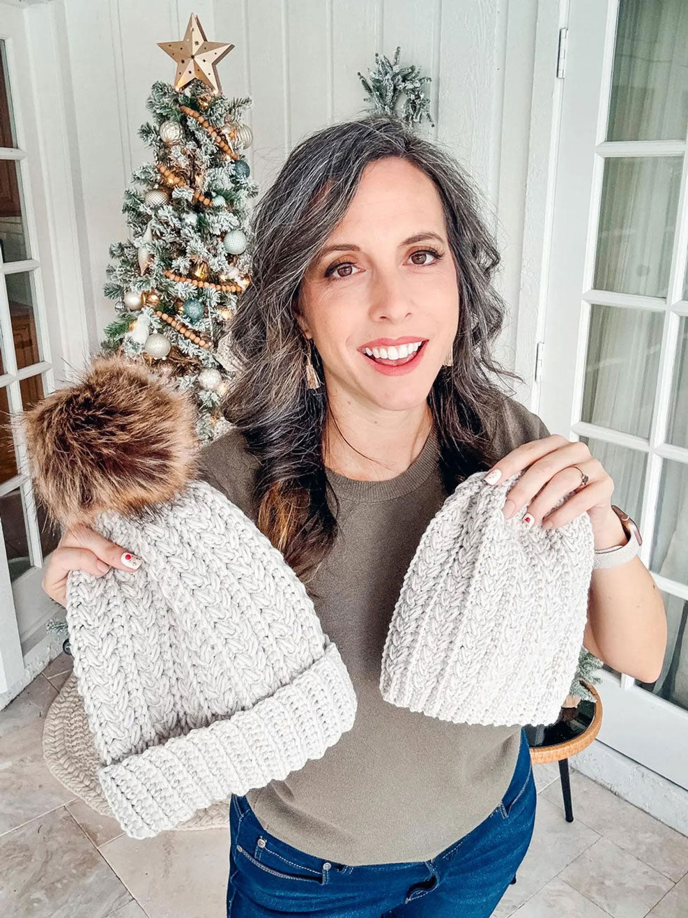 Snowy Wheat Puff Beanie