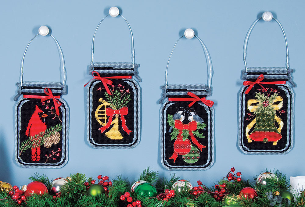 Winter Nights Plastic Canvas Mason Jar Set